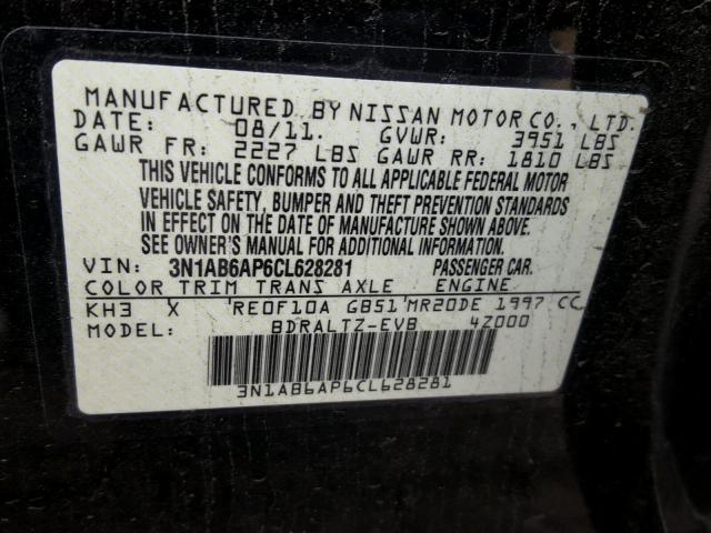 3N1AB6AP6CL628281 - 2012 NISSAN SENTRA 2.0 BLACK photo 10