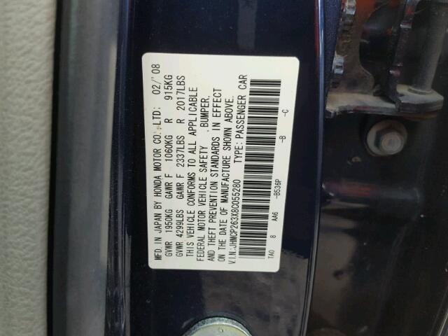 JHMCP263X8C055280 - 2008 HONDA ACCORD LX BLUE photo 10