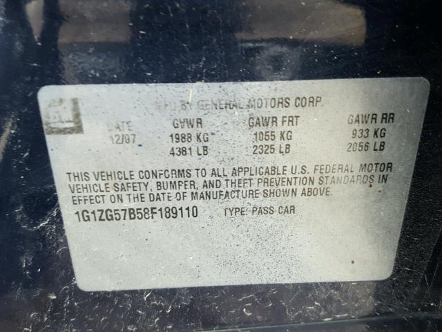 1G1ZG57B58F189110 - 2008 CHEVROLET MALIBU LS ლურჯი ფოტო 10