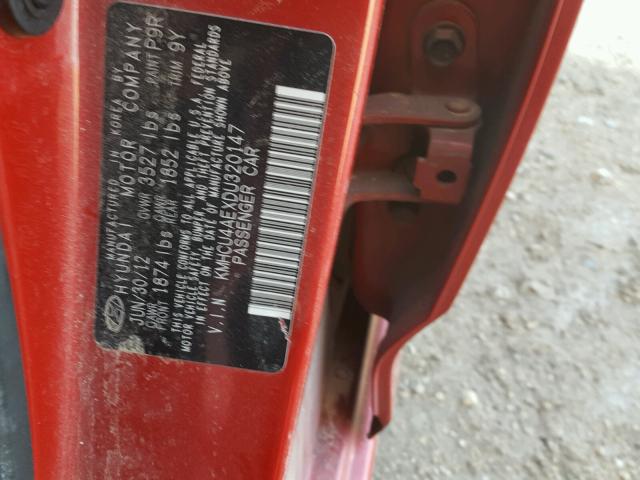 KMHCU4AEXDU320147 - 2013 HYUNDAI ACCENT GLS RED photo 10