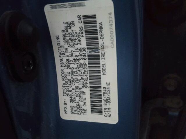 5YFBU4EE2DP100430 - 2013 TOYOTA COROLLA BA BLUE photo 10