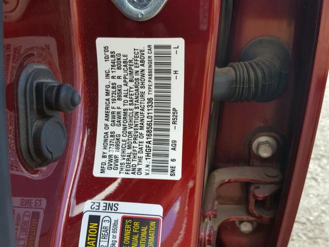 1HGFA16856L011336 - 2006 HONDA CIVIC EX Qırmızı foto 10