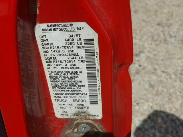 1N6SD16S5VC387434 - 1997 NISSAN TRUCK KING RED photo 10