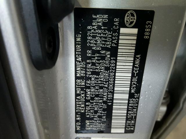 4T1BF30K66U622691 - 2006 TOYOTA CAMRY LE SILVER photo 10
