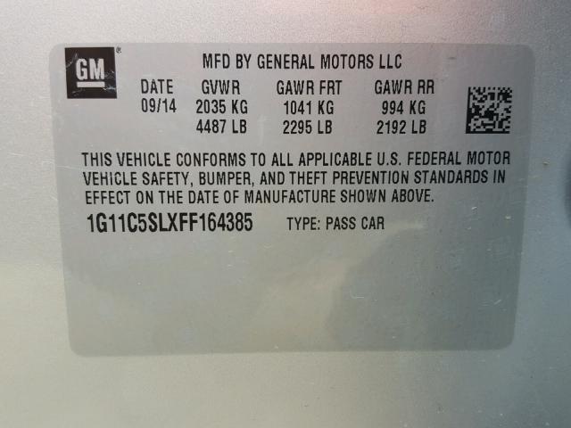 1G11C5SLXFF164385 - 2015 CHEVROLET MALIBU 1LT SILVER photo 10