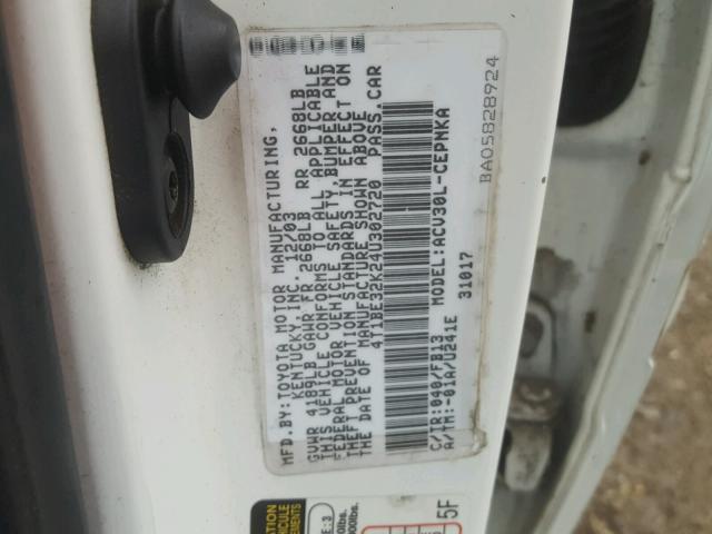 4T1BE32K24U302720 - 2004 TOYOTA CAMRY LE WHITE photo 10