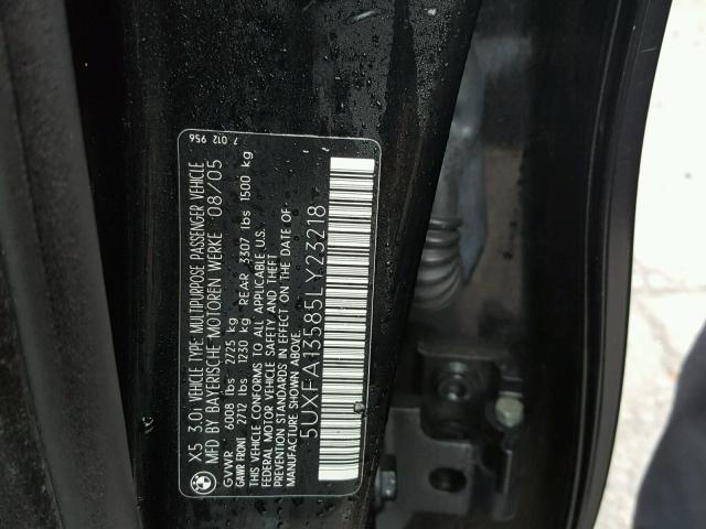 5UXFA13585LY23218 - 2005 BMW X5 3.0I BLACK photo 10