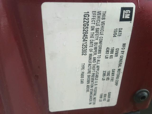 1G2ZG528454125302 - 2005 PONTIAC G6 MAROON photo 10