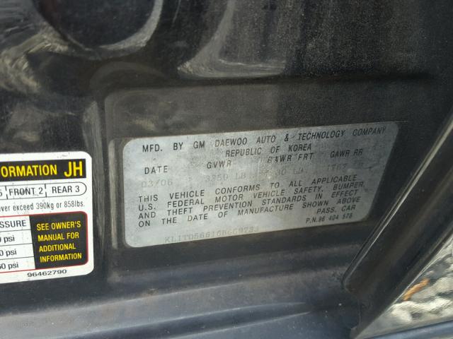 KL1TD56616B669733 - 2006 CHEVROLET AVEO BASE Қара фото 10