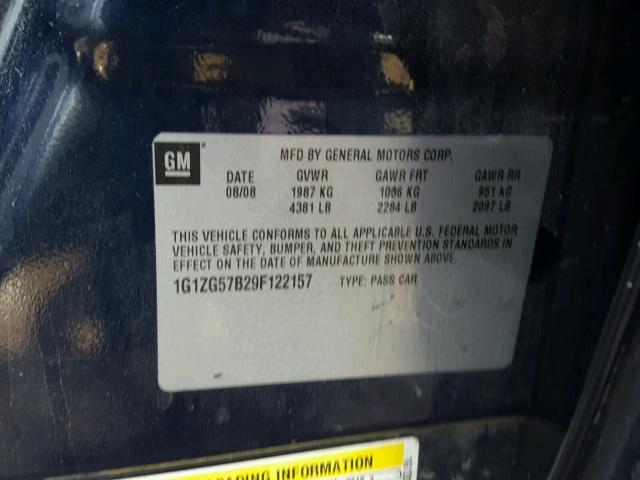 1G1ZG57B29F122157 - 2009 CHEVROLET MALIBU LS 蓝色 照片 10