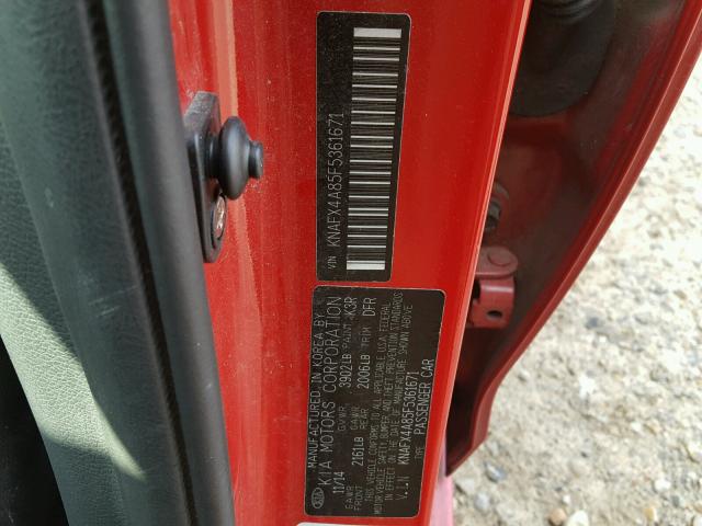 KNAFX4A85F5361671 - 2015 KIA FORTE EX RED photo 10