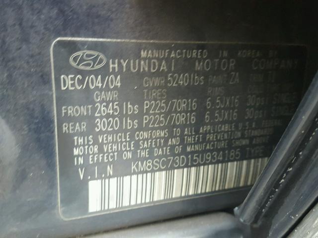 KM8SC73D15U934185 - 2005 HYUNDAI SANTA FE G BLUE photo 10