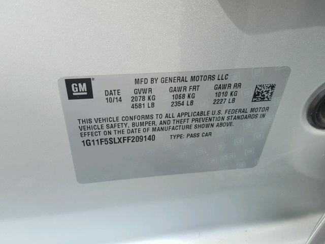 1G11F5SLXFF209140 - 2015 CHEVROLET MALIBU LTZ 银色 照片 10