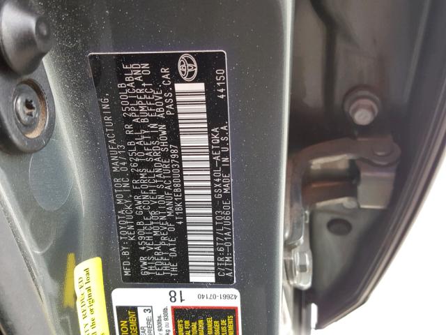 4T1BK1EB8DU037987 - 2013 TOYOTA AVALON BAS GREEN photo 10