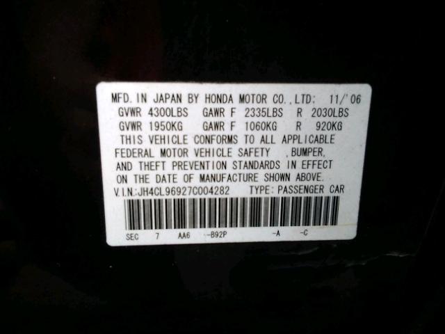 JH4CL96927C004282 - 2007 ACURA TSX BLACK photo 10