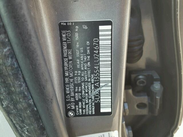 5UXFA13554LU24670 - 2004 BMW X5 3.0I GRAY photo 10