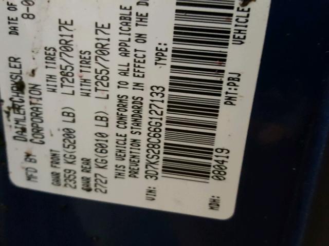 3D7KS28C66G127133 - 2006 DODGE RAM 2500 S ლურჯი ფოტო 10