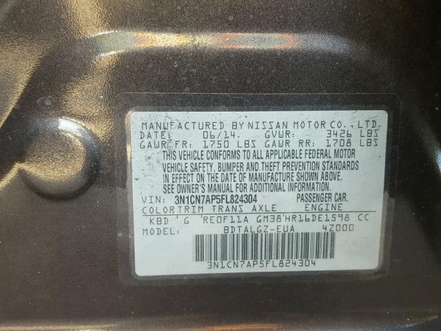 3N1CN7AP5FL824304 - 2015 NISSAN VERSA S GRAY photo 10