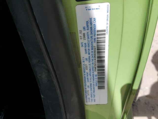 3VWCD21C43M406027 - 2003 VOLKSWAGEN NEW BEETLE Yaşıl foto 10