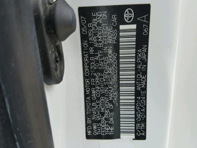 JTKDE167880225090 - 2008 TOYOTA SCION TC 白色 照片 10