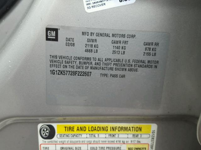 1G1ZK57728F222607 - 2008 CHEVROLET MALIBU LTZ 银色 照片 10