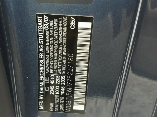 WDBTJ56H77F227180 - 2007 MERCEDES-BENZ CLK 350 BLUE photo 10