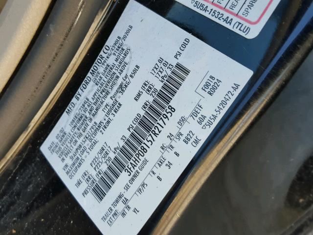 3FAHP08157R217958 - 2007 FORD FUSION SEL BLACK photo 10