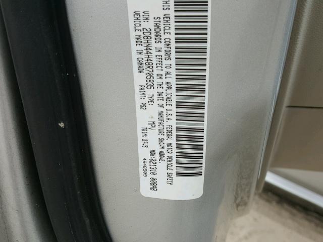 2D8HN44H48R705835 - 2008 DODGE GRAND CARA SILVER photo 10