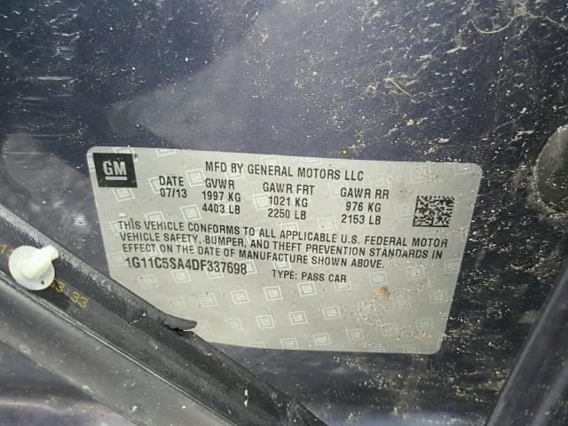 1G11C5SA4DF337698 - 2013 CHEVROLET MALIBU 1LT BLUE photo 10