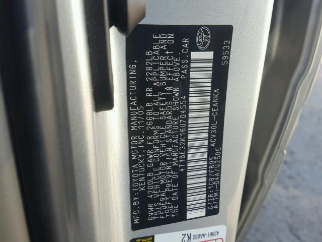 4T1BE32K16U704554 - 2006 TOYOTA CAMRY LE ვერცხლისფერი ფოტო 10