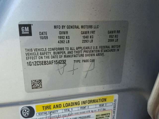 1G1ZC5EB3AF154232 - 2010 CHEVROLET MALIBU 1LT SILVER photo 10