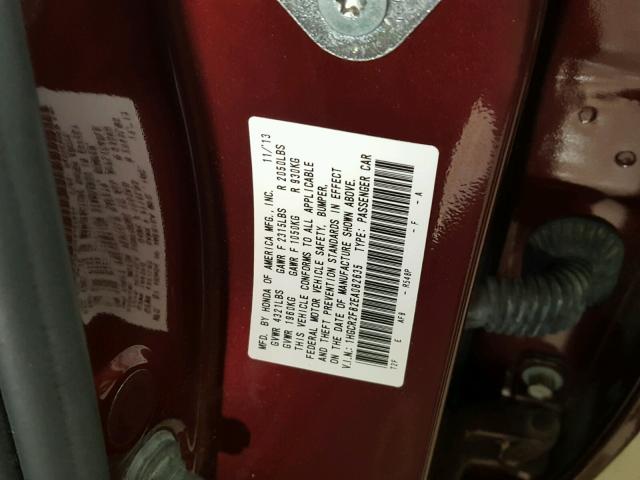 1HGCR2F82EA082635 - 2014 HONDA ACCORD EXL BURGUNDY photo 10