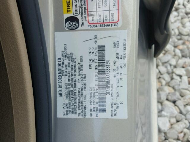 3FAHP0HAXAR388194 - 2010 FORD FUSION SE TAN photo 10