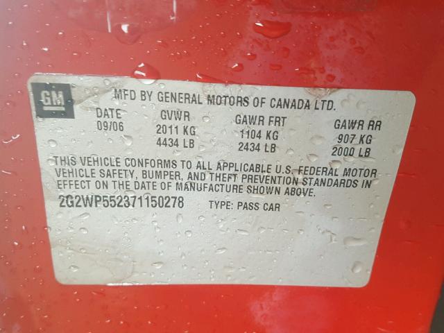 2G2WP552371150278 - 2007 PONTIAC GRAND PRIX Qırmızı foto 10