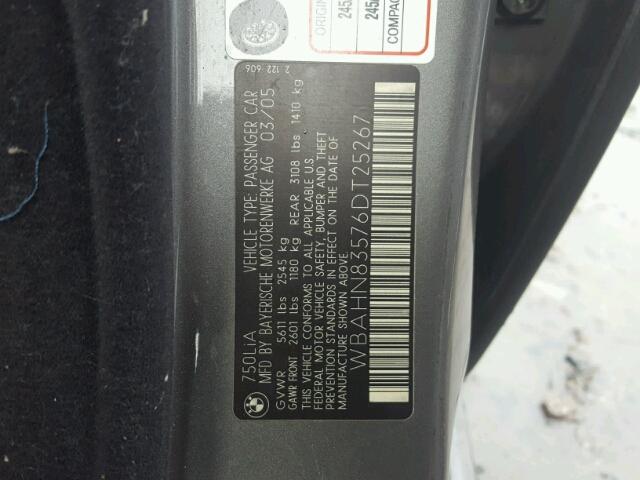 WBAHN83576DT25267 - 2006 BMW 750 LI GRAY photo 10