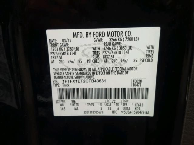 1FTFX1ET2CFB43631 - 2012 FORD F150 SUPER GREEN photo 10