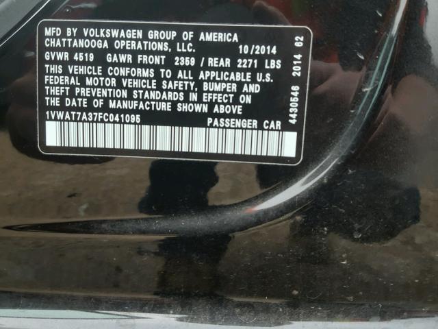 1VWAT7A37FC041095 - 2015 VOLKSWAGEN PASSAT S შავი ფოტო 10
