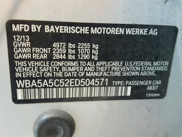 WBA5A5C52ED504571 - 2014 BMW 528 I SILVER photo 10