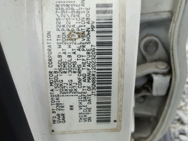 JT3GN86R120232067 - 2002 TOYOTA 4RUNNER WHITE photo 10