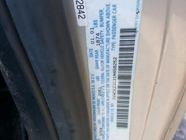 3VWCK21C31M458252 - 2001 VOLKSWAGEN NEW BEETLE 银色 照片 10