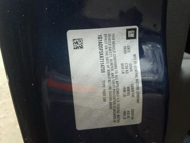 1G1AD5F5XA7114758 - 2010 CHEVROLET COBALT BLUE photo 10