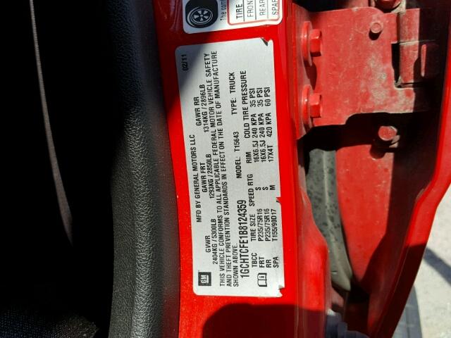 1GCHTCFE1B8124359 - 2011 CHEVROLET COLORADO L RED photo 10