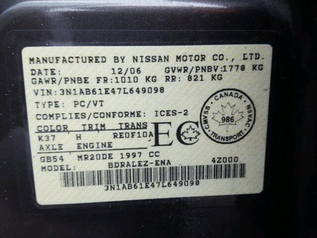 3N1AB61E47L649098 - 2007 NISSAN SENTRA 2.0 BROWN photo 10