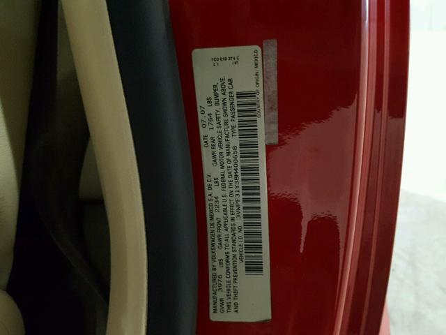 3VWPF31Y38M400658 - 2008 VOLKSWAGEN NEW BEETLE 红色 照片 10