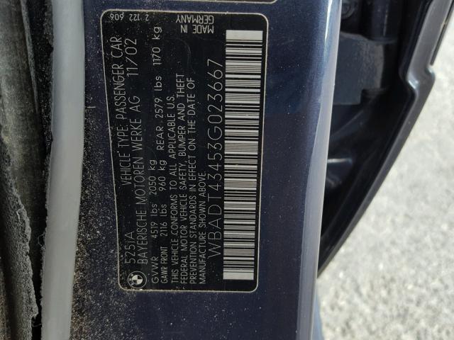 WBADT43453G023667 - 2003 BMW 525 I AUTO BLUE photo 10