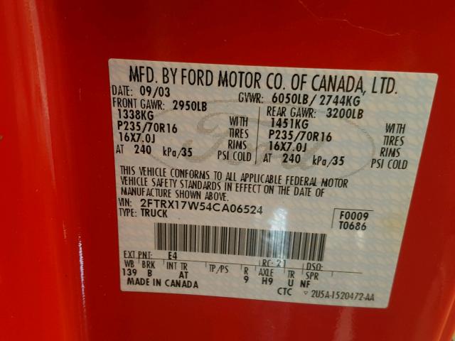 2FTRX17W54CA06524 - 2004 FORD F-150 HERI RED photo 10