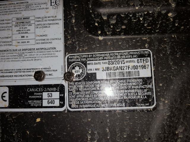 3JBKGAN27FJ001967 - 2015 CAN-AM COMMANDER GRAY photo 10