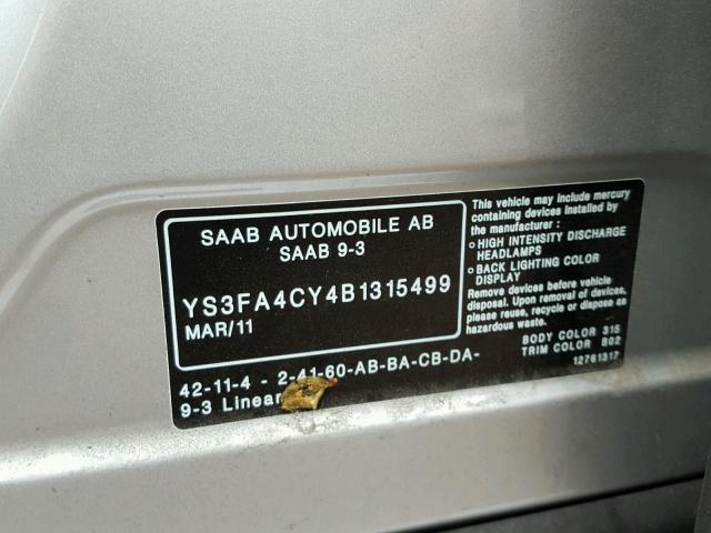 YS3FA4CY4B1315499 - 2011 SAAB 9-3 2.0T SILVER photo 8