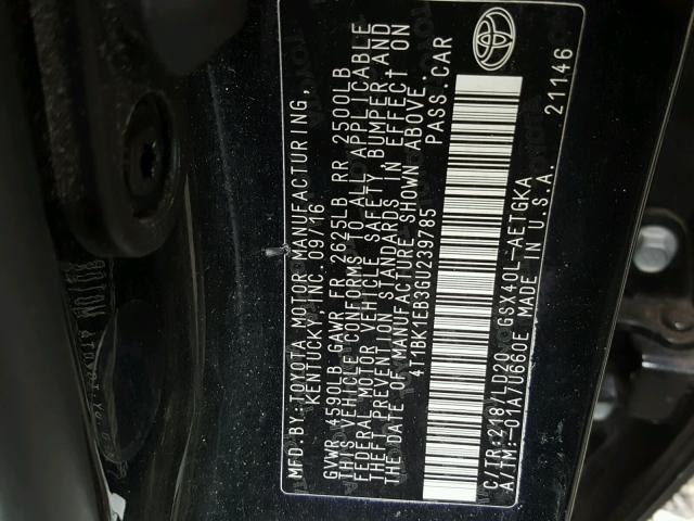 4T1BK1EB3GU239785 - 2016 TOYOTA AVALON XLE BLACK photo 10