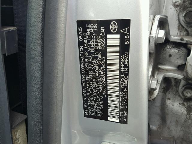 JTKKT624X60136253 - 2006 TOYOTA SCION XA ვერცხლისფერი ფოტო 10